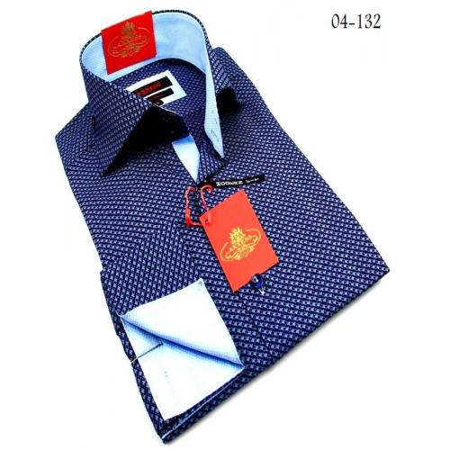 Axxess Navy Blue Handpick Stitching 100% Cotton Dress Shirt 04-132